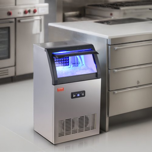 VEVOR Kommerzieller Eiswürfelbereiter Eismaschine 52 kg / 24 h, Leichte Würfeleismaschine 15 kg Eisspeicherkapazität 50 Stk. Eiswürfel, Edelstahl Eiswürfelbereiter inkl. Wasserfilter &amp; Eisschaufel
