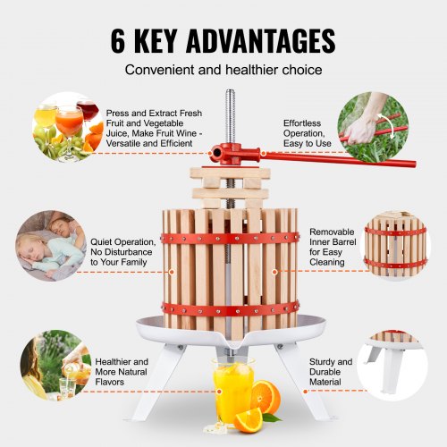 VEVOR Obstpresse Saftpresse Beerenpresse 12 L, Fruchtpresse 25 x 25 cm Zelkova-Holz Manuelle Obstpresse, Apfelpresse Weinpresse Maischepresse Saftpresse Entsafter Obstmühle mit Filtertüten