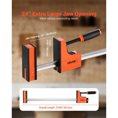 VEVOR 2 x Stangenklemmen für Holzbearbeitung 60,96cm Parallelklemmen-Set Orange