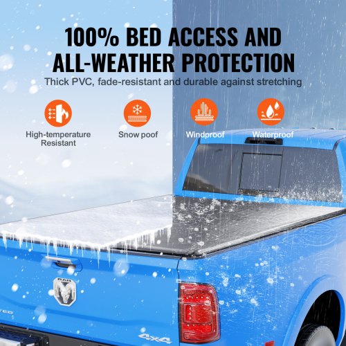VEVOR Ladeflächenabdeckung, aufrollbare Ladeflächenabdeckung, kompatibel mit 2002-2018 Dodge Ram 1500, 2003-2024 2500 3500, 2019-2024 Classic, für 6,4 x 5,5 Fuß große Ladefläche, weiches PVC-Material