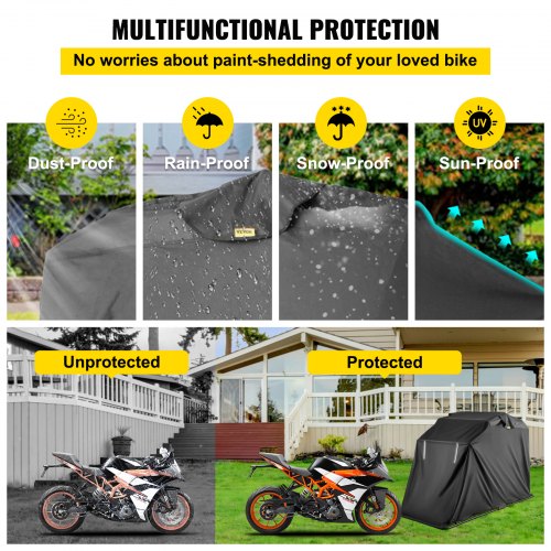 VEVOR Motorradgarage 270 x 105 x 155cm, Motorrad Garage 50, Schutzplane XL Farbe Schwarz NEU