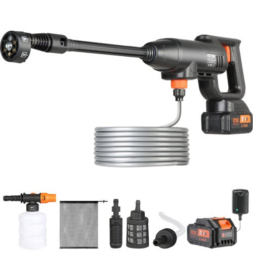 VEVOR Akku Hochdruckreiniger Kabellos Wasser Druckreiniger Spritzpistole Druckreinigerpistole (220W 21V, 40bar, zur mobilen Reinigung und Bewässerung, 4L/min, inkl. Zubehör, Ladegerät)
