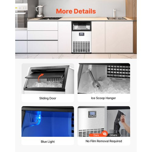 VEVOR Kommerzieller Eisbereiter, freistehender Schrank, Maschine, 150 lbs/24 h, 45 Eiswürfel