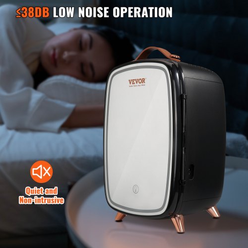 VEVOR Tragbarer Gespiegelter 6 L Schönheitskühlschrank mit LED-Beleuchtung, Schwarz 9 V DC Minikühlschrank Make-up, 8 Dosen 3 LED Spiegel Licht Modus, Klein Skincare Fridge für Büro, Schlafzimmer usw.