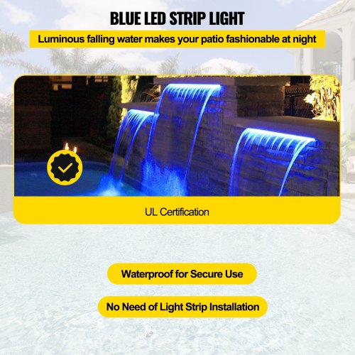 VEVOR Schwallduschen Wasserfall 30 x 8 x 21 cm Schwalldusche Pool und Bachlaufsets 5 m Netzkabel für Garden Wand Mauer Gabione Teich