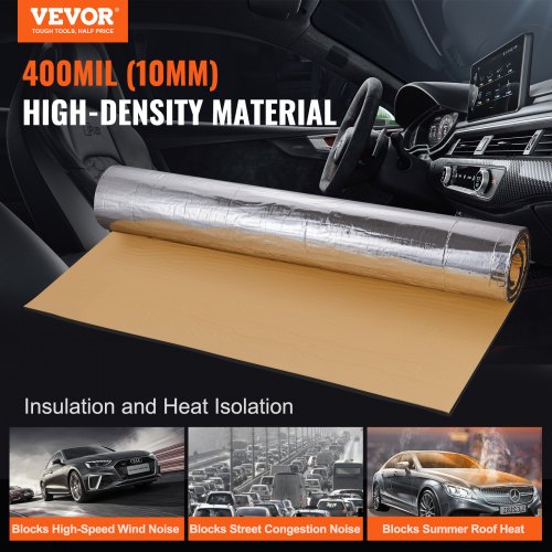 VEVOR Dämmmatte Auto 1,5m² Antidröhnmatte 1520x1000mm Fahrzeugdämmung 400mil (10mm) Stärke Aluminium-Folie Schallschutzmatte Hitzebeständig Lärmschutz Akustikdämmung Geräuschdämmung 1xRolle