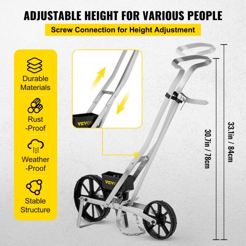 VEVOR Sämaschine Aluminium+ABS Handsämaschine 6xSaatplatten einreihige Drillmaschine 78-84cm Höhenverstellbar Dippelmaschine 6cm Vorderrad 5cm Hinterrad ideal für Samen wie Mais Lauch Spinat Karotten
