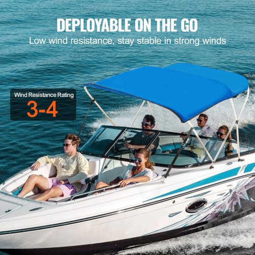 VEVOR 3-Bogen-Bimini-Top-Bootsabdeckung, 1370-1520 mm Einbaubreite 900D-Polyester-Überdachung mit Aluminiumlegierungsrahmen, Wasserdicht  &amp; Sonnenschutz, inkl. Aufbewahrungsbox, 2 Stützstangen Blau