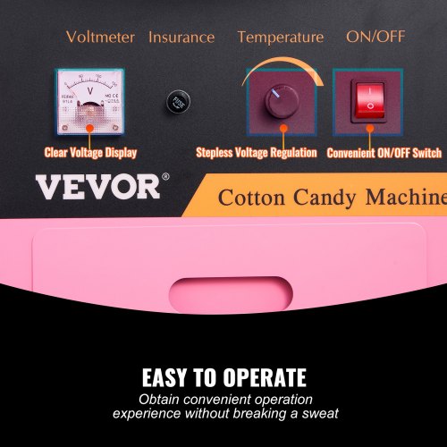 VEVOR Zuckerwattemaschine Edelstahl Zuckerwattegerät 1kW Rosa Kommerziell