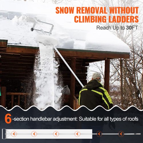VEVOR Schneeschaufel Dach 48 cm, Reichweite bis 9 m, Dachschneeräumer aus Aluminium, Schneeschieber mit Schutzrädern, rutschfestem Griff und Gleittuch Schneeräumer Dachräumer