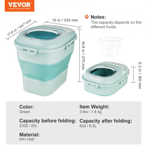 VEVOR Vorratsdosen Aufbewahrungsbox Küche 6,5-25L 100 % Luftdicht Klappbar Vorratsbehälter PP Verschluss-System, Rollbare Vorratsdosen für Reis, Mehl, Zucker, Bohnen, Nüssen, Tiernahrung usw.