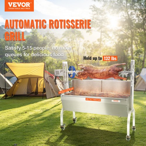 VEVOR Spanferkelgrill Lammgrill 117 cm, 60 kg Edelstahl Drehspieß 4-stufig Höhenverstellbar, 50 W 2 in 1 BBQ-Rotisserie-Grill inkl. Gewürzdose &amp; Reinigungsbürste &amp; Griff Elektrogrill mit Umlenkblech