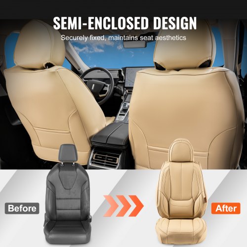 VEVOR universelle Autositzbezüge, Vorder- und Rücksitz, 13-teiliger Kunstleder-Sitzbezug, vollständig geschlossenes Design, abnehmbare Kopfstütze &amp; Airbag-kompatibel, für die meisten Lastwagen Beige