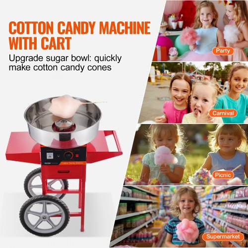 VEVOR Elektrische Zuckerwattemaschine mit Wagen, 1000 W kommerzielle Zuckerwattemaschine mit Edelstahlschüssel, Zuckerschaufel &amp; Schublade, Perfekt für Zuhause, Kindergeburtstage, Familienfeiern