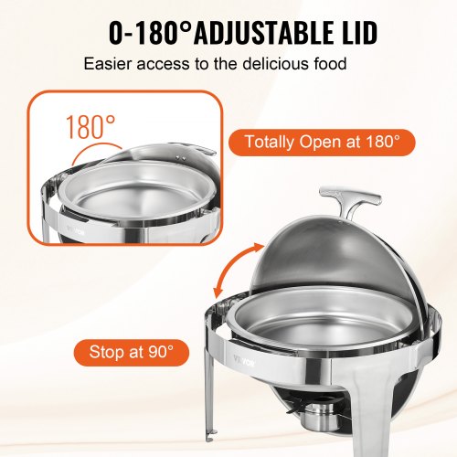 VEVOR 2-teiliger Speisenwärmer Wärmebehälter Chafing-Dish-Set Rolldeckel 5,5 L x 2, Rund Edelstahl Wärmebehälter Buffet Set inkl. Kraftstoffhalter &amp; Esszange, für Restaurants, Buffets, Schulen usw.