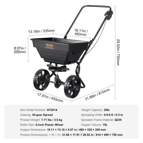VEVOR 25LB Broadcast Spreader Walk-Behind Rasenstreuer Dünger Gartensämaschine