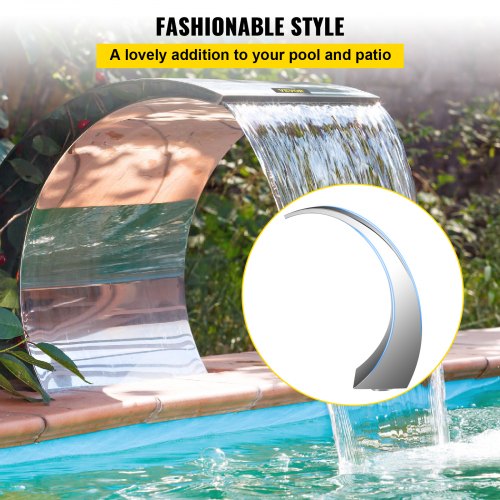 VEVOR Schwalldusche Pool Wasserfall Schwalldusche Pool Edelstahl Schwimmbad Poolfontäne Gartenteich Dekoration Brunnen Konstanter 30 x 60 x 45 cm