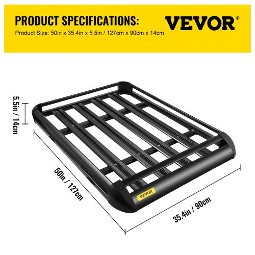 VEVOR Schwarz Aluminium Dachgepäckträger Korb, Gepäckträger 127 x 90 x 14 cm, Gepäck Fracht Träger 100 kg, Relingträger mit Bars Auto Dachträger, Relingträger Leichtes