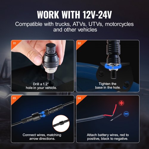 VEVOR 1 Stück 4 Fuß Peitschenlicht, APP- und RF-Fernbedienung, LED-Peitschenlicht, Wasserdichte 360°-Spiral-RGB-Peitschen mit Beleuchtung &amp; 2 Flaggen, für UTVs, ATVs, Motorräder, RZR, Can-Am