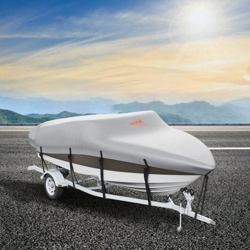 VEVOR Bootspersenning Abdeckplane Bootsplane, 609–670 cm Persenning Schlauchboot 600D Oxford-Gewebe Bootspersenning Abdeckung mit Aufbewahrungstasche 435 x 300 mm, Angelboot Bootsabdeckplane Grau