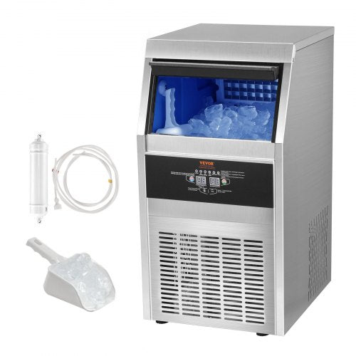 VEVOR Kommerzieller Eiswürfelbereiter Eismaschine 41 kg / 24 h, Leichte Würfeleismaschine 11 kg Eisspeicherkapazität 45 Stk. Eiswürfel, Edelstahl Eiswürfelbereiter inkl. Wasserfilter &amp; Eisschaufel