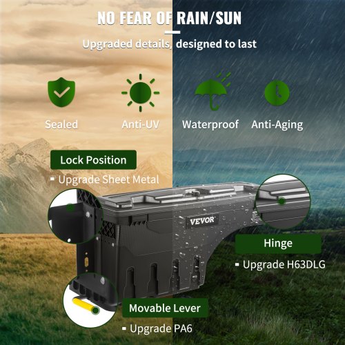 VEVOR LKW-Bett Staukasten, Abschließbarer Deckel, Wasserdichter ABS-Radkasten Werkzeugkasten 6,6 Gal / 20 L mit Passwort-Vorhängeschloss, kompatibel mit Dodge Ram 1500 2019-2021, Fahrerseite, Schwarz