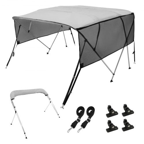 VEVOR 4-Bogen-Bimini-Top-Bootsabdeckung, 200–213 cm Einbaubreite 600D-Polyester-Überdachung, Bootsverdeck mit Abnehmbare Mesh-Seitenwände, Wasserdicht &amp; Sonnenschutz, inkl. Aufbewahrungsbox Hellgrau