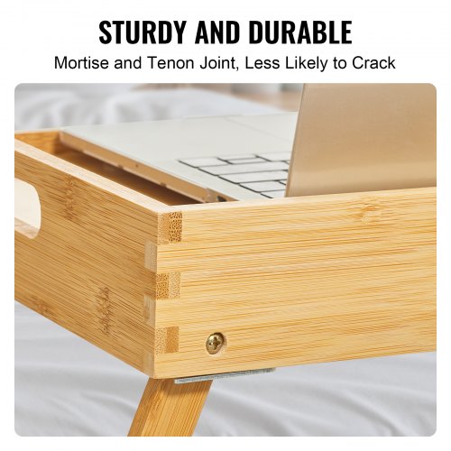 VEVOR Betttablett Tisch mit Faltbaren Beinen &amp; Medienschlitz, Bambus-Frühstückstablett für Sofa, Bett, Essen, Snacken und Arbeiten, Serviertablett für Laptop, Schreibtisch, TV-Tablett