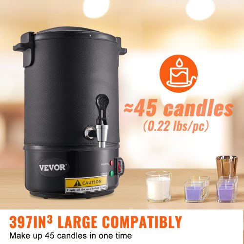 VEVOR Kerzenherstellung Kit Kommerzieller Elektrischer Wachsschmelzer 6,5 L, 1100 W Wachsschmelzgerät Kerzenherstellungsmaschine, DIY Kerzen Selber Machen Set inkl. Dochte, Kerzengießtopf, Löffel