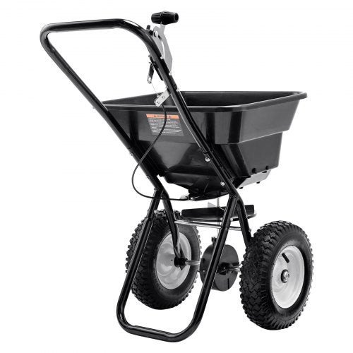 VEVOR 36,29 kg Dünger Streuwagen Saatgutstreuer mit 12-Zoll-Rädern, Stahlspießbelüfter Düngerstreuer, Gartensämaschine &amp; Salzstreuer, für Wohngebäude, Bauernhöfe, Schwieriges Gelände Schwarz