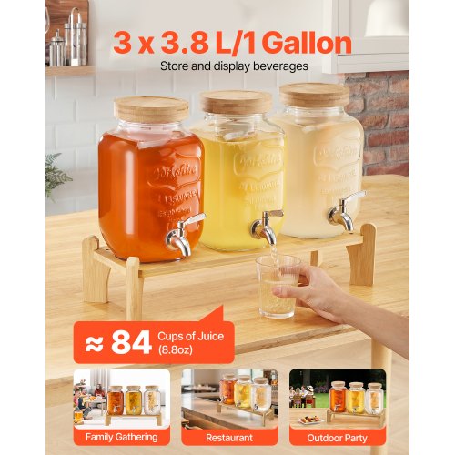 VEVOR Getränkespender 3x3,8L Saftspender mit Zapfhahn für Partys Bars Glas