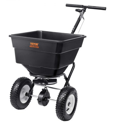 VEVOR Streuwagen 56L Saatgutstreuer 1145x545x830mm Düngerstreuer 0–3m Streubreite Schleuderstreuer 45kg Gewichtskapazität Handstreuer Streuhandwagen Q235-Rahmen Kunststoffrad Salzstreuer