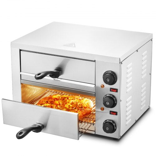 VEVOR Kommerzieller Pizzaofen Backofen 305mm Edelstahl Elektrisch 3 Drehknöpfe