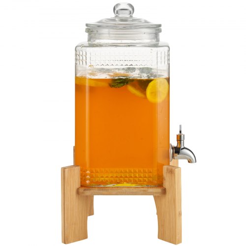 VEVOR Getränkespender, 1,5 Gallonen Getränkespender für Partys, Saftspender aus Glas mit Ständer, Zapfhahn aus Edelstahl, Eistee-Limonadensaft-Wasserspender, für Restaurants, Hotels, Partys
