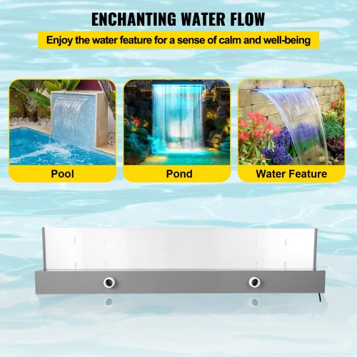VEVOR Schwallduschen Wasserfall 90 x 8 x 21 cm Schwalldusche Pool aus Acrylmaterial Wasserfall und Bachlaufsets 8 m Netzkabel für Garden Wand