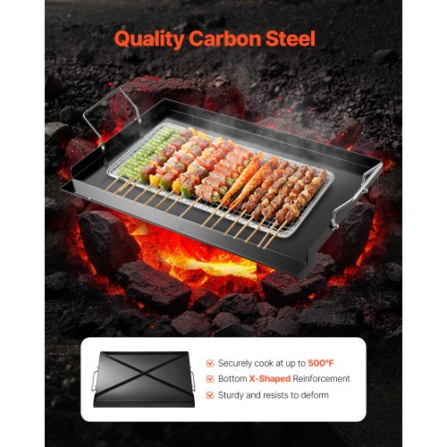 VEVOR Flache Grillplatte Grillpfanne Karbonstahl BBQ Kochgeschirr 606x360mm