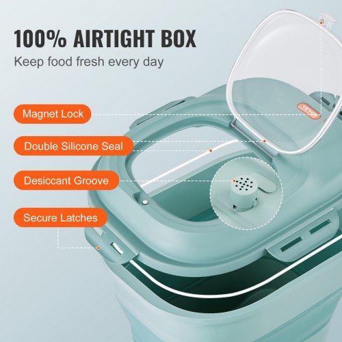 VEVOR Vorratsdosen Aufbewahrungsbox Küche 6,5-25L 100 % Luftdicht Klappbar Vorratsbehälter PP Verschluss-System, Rollbare Vorratsdosen für Reis, Mehl, Zucker, Bohnen, Nüssen, Tiernahrung usw.