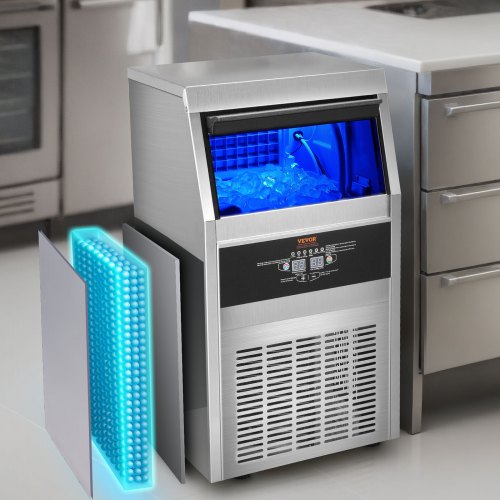 VEVOR Kommerzieller Eiswürfelbereiter Eismaschine 41 kg / 24 h, Leichte Würfeleismaschine 11 kg Eisspeicherkapazität 45 Stk. Eiswürfel, Edelstahl Eiswürfelbereiter inkl. Wasserfilter &amp; Eisschaufel