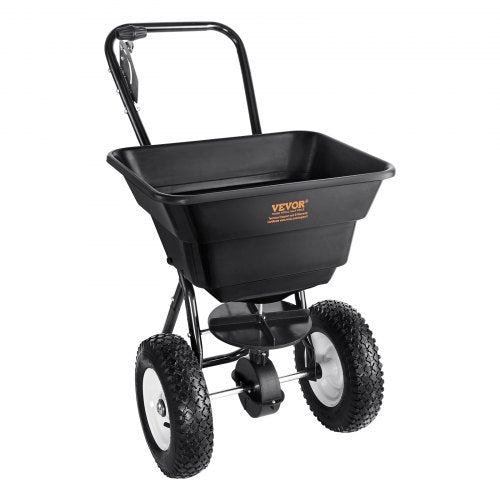 VEVOR 36,29 kg Dünger Streuwagen Saatgutstreuer mit 12-Zoll-Rädern, Stahlspießbelüfter Düngerstreuer, Gartensämaschine &amp; Salzstreuer, für Wohngebäude, Bauernhöfe, Schwieriges Gelände Schwarz