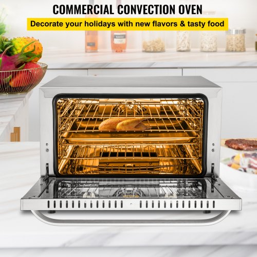 VEVOR Mini Backofen, 47 L Grillofen 1600 W Mini Ofen Tischbackofen 4 Schichten, 58 x 55 x 40 cm Elektrobackofen Umluft mit 0-120 min Timer, Handschuhe und Essenstablett, Pizzabackofen Backofen