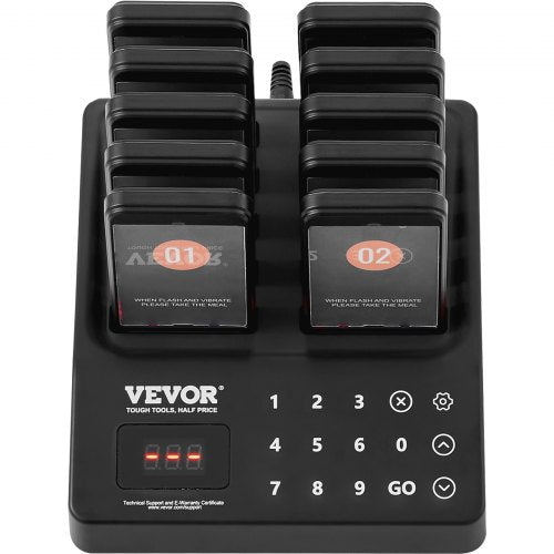VEVOR Restaurant-Pager-System, Kabelloses Warteschlangensignal mit 400 m Reichweite, Piepser zur Rufannahme von Gästen mit Vibration und Blinken, 10 Pager für Imbisswagen, Kirche, Kindergarten