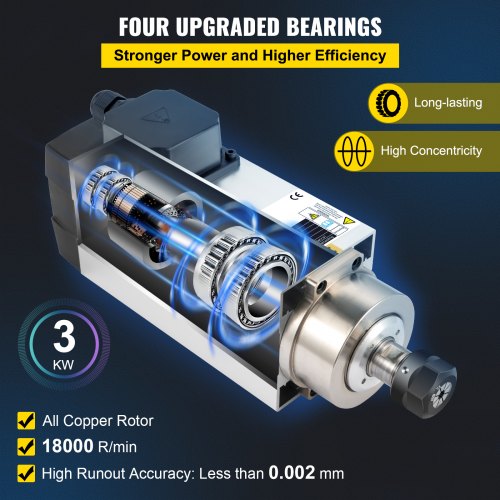 VEVOR Spindelmotor CNC Spindelmotor Luftgekühlte 3 kW, Luftkühlung Spindelmotor 220 V Luftgekühlter Motor für CNC Spannzangenfutter 18000 U/min Luftgekühlter Spindelmotor Windgekühlt