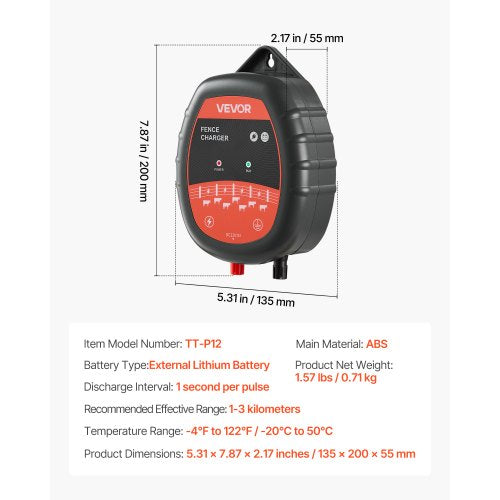VEVOR Weidezaungerät 10kV 1J AC DC Elektrozaungerät 3km Reichweite Weidegerät