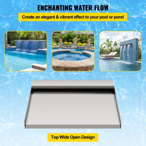 VEVOR Wasserfall Schwalldusche Pool aus Edelstahl Wasserfall Fontäne 30 x 26 x 8 cm Schwallbrause 37 mm Wassereinlass Schwalldusche