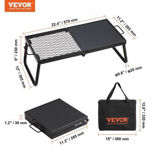 VEVOR BBQ Gills Holzkohlegrill Klappgrill Tischgrill 570 x 285 x 230 mm, 6 kg Belastbar Tragbarer Reisegrill Outdoor Campinggrill 300 ℃, Grillgitter + Grillplatte für Gartenpartys, Picknick, Terasse