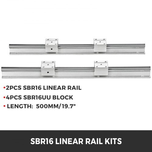 VEVOR Linearführung Linearschiene 500 mm SBR16 mit 4 Stück SBR16UU Führungswagen Kugelumlaufspindel Linearfuehrunge für 3D-Drucker