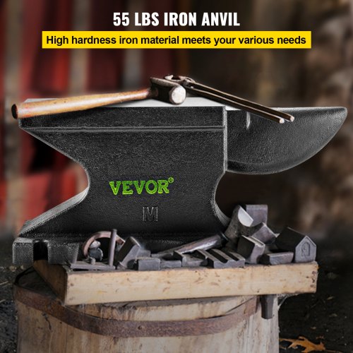 VEVOR Schmiedeamboss Gusseisen Amboss robuster Hornamboss Schmiedewerkzeug 209HB mit Einzelhorn &amp; quadratisches Loch 55 lbs/25 kg Schwarz 21,8x10,4 cm breite Arbeitsplatte für Metallschmiede