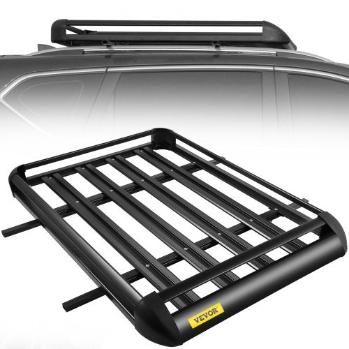 VEVOR Schwarz Aluminium Dachgepäckträger Korb, Gepäckträger 127 x 90 x 14 cm, Gepäck Fracht Träger 100 kg, Relingträger mit Bars Auto Dachträger, Relingträger Leichtes