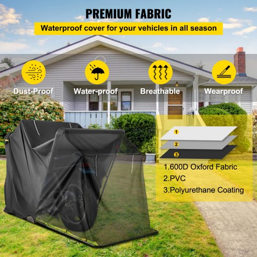 VEVOR Motorradgarage 270 x 105 x 155cm, Motorrad Garage 50, Schutzplane XL Farbe Schwarz NEU