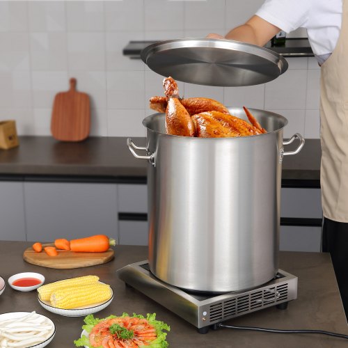 VEVOR Kochtopf 39,7 L Edelstahl, 350 x 410 mm Großvolumiger Suppentopf Komposit-Basis, als Spargeltopf Soßentopf Geeignet, Praktischer Küchentopf Große Zutaten, Induktionsherd Topf Induktionskochtopf